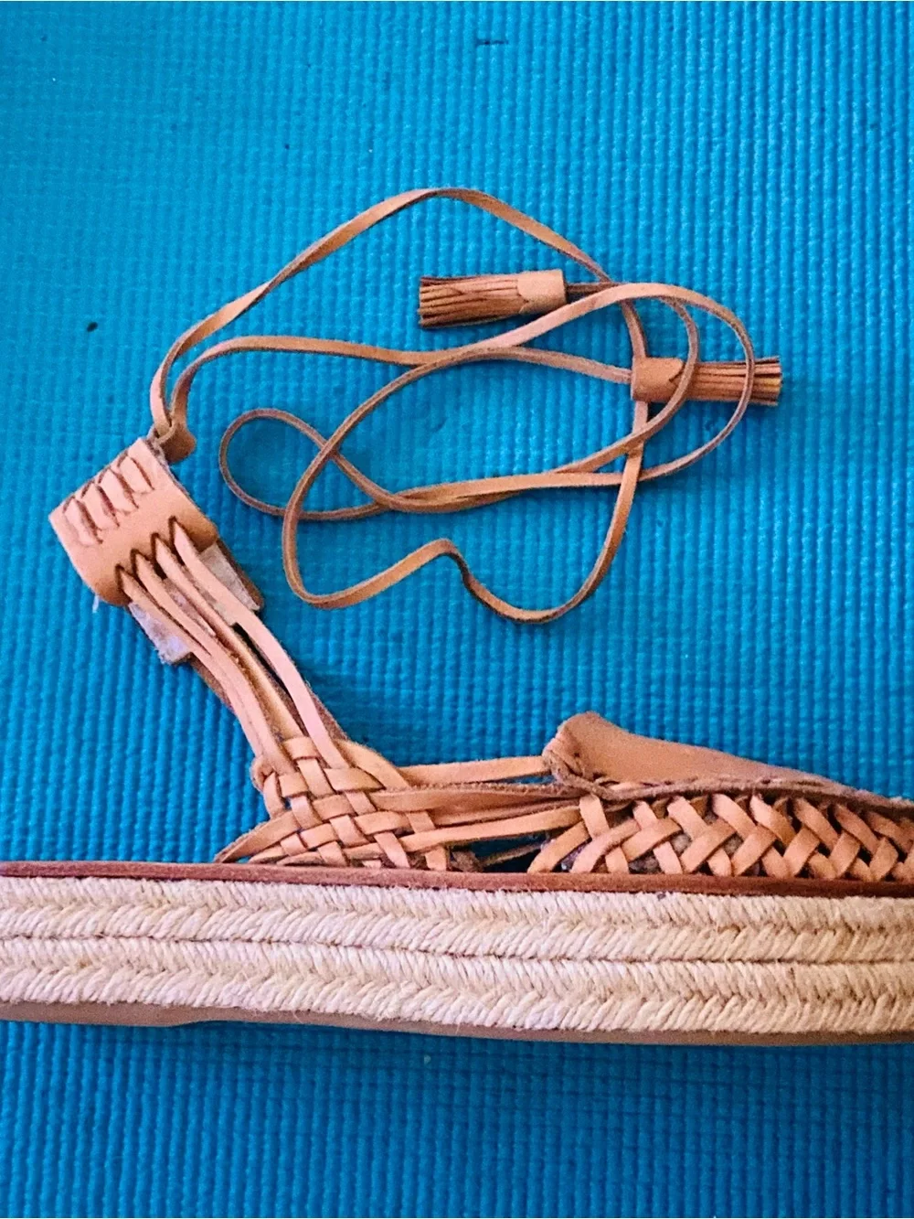 Zimmermann Tan Braided Leather Espadrille Lace-Up Flats